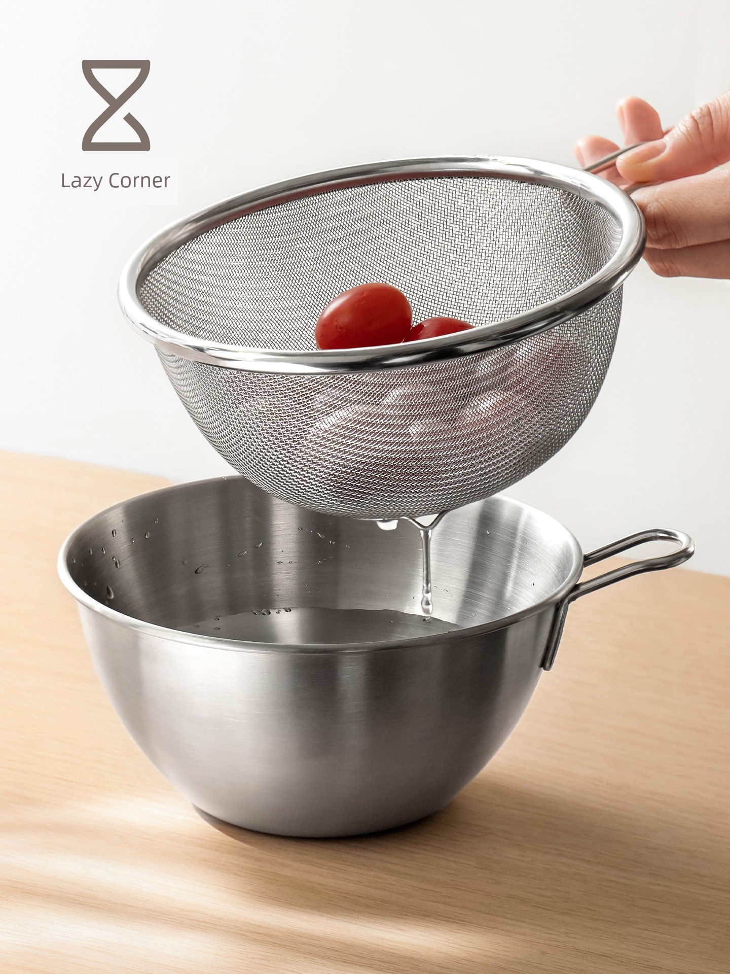 Lazy Corner Vegetable Washing Basin with Draining Basket, Fruit Strainer, New Model 304 Stainless Steel Rice Washing Bowl, Double-Layer Food-Grade for Home Kitchen Use