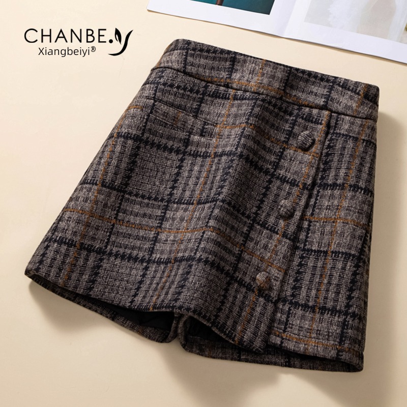 Wool match Boots Wear out Fake two High waist Short skirt