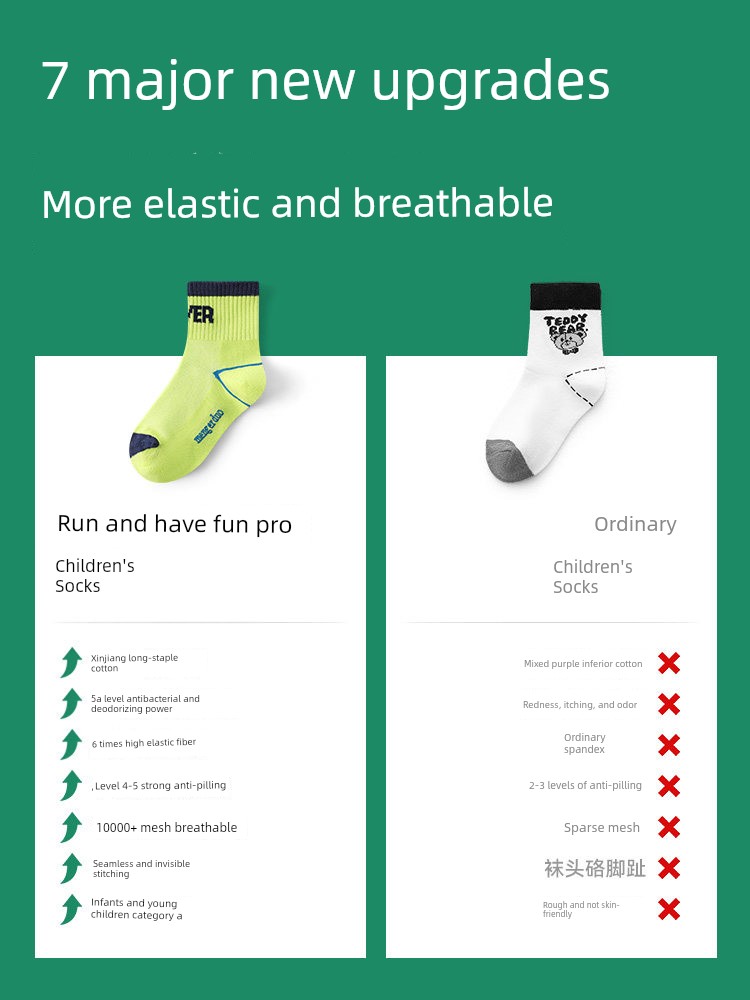 Boys' Socks, Summer Thin Cotton Socks for Children and Teenagers, Medium and Large Children's Boys' Sports Sweat-Absorbent and Odor-Resistant Mid-Calf Socks — 5