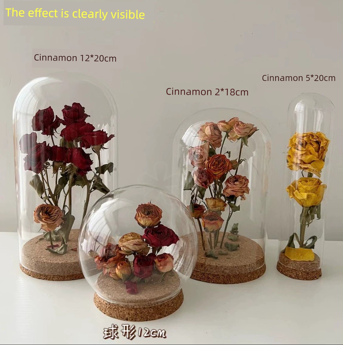 浪漫永恆的中式玻璃罩收納展示玫瑰花束軟木塞乾燥花瓶裝飾擺件
