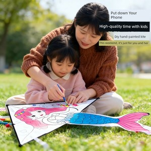 Handmade Kite DIY Material Kit for Children and Elementary School Students, Blank Cartoon Drawing and Coloring, Easy to