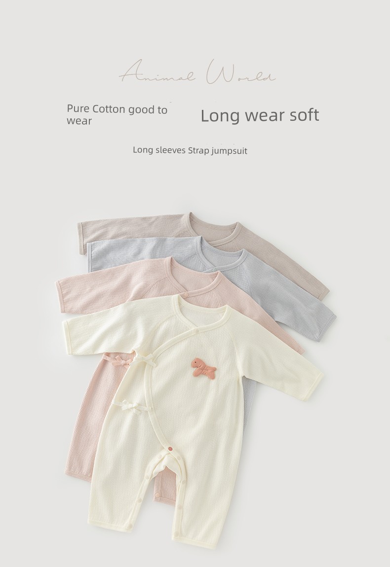 Guiqi Bear Newborn Spring and Autumn Long-Sleeve Romper Pure Cotton Monk-Style Clothes Baby Tie-Up Jumpsuit Autumn Outfit — 7