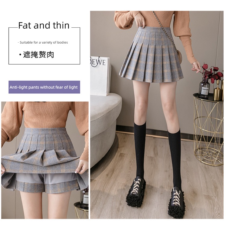 Wool lattice early autumn winter Half body Advanced sense Short skirt