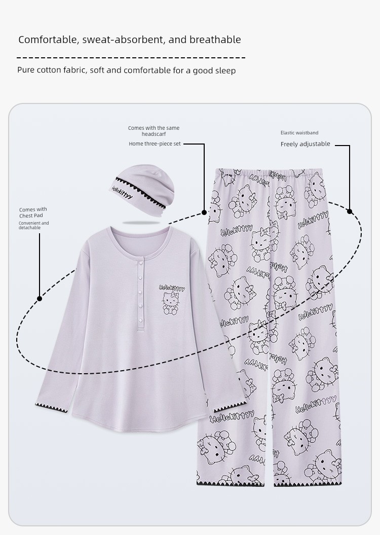 Hat with Chest Pad, Postpartum Clothing, Pure Cotton Nursing Pajamas, Postpartum Maternity Home Wear for Spring, Autumn, and Winter, Can Be Worn Outside — 12