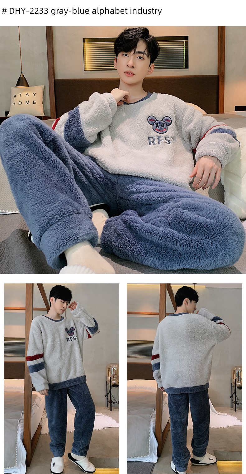 male thickening keep warm Flannel Condom Autumn and winter pajamas