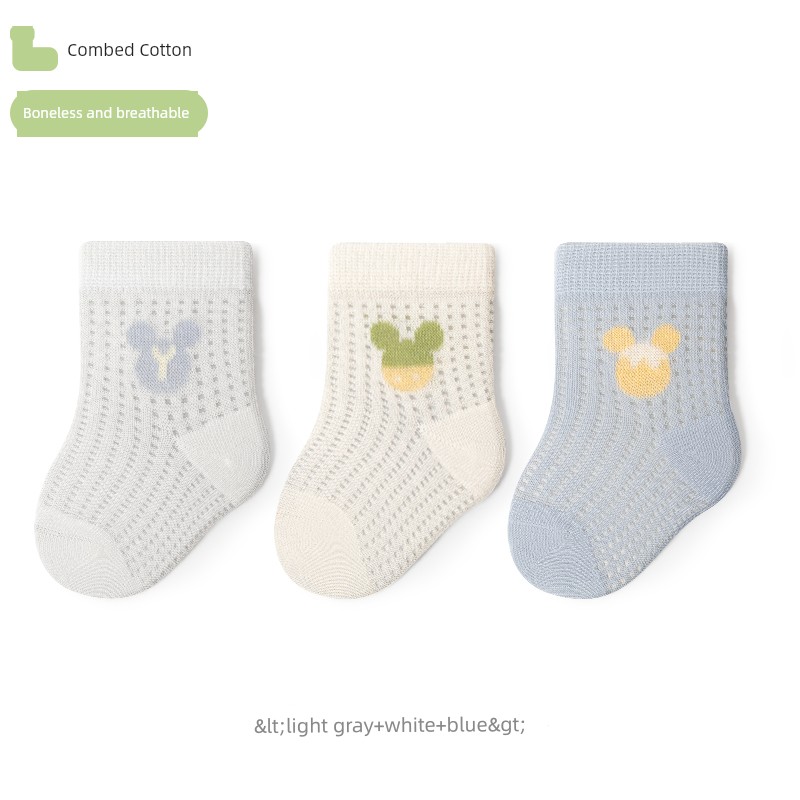 Baby Socks Spring and Summer Thin Cotton Socks Newborn Baby Mid-Calf Socks That Don'T Tighten the Legs Class a 0-3-6 Months Mesh Socks — 4