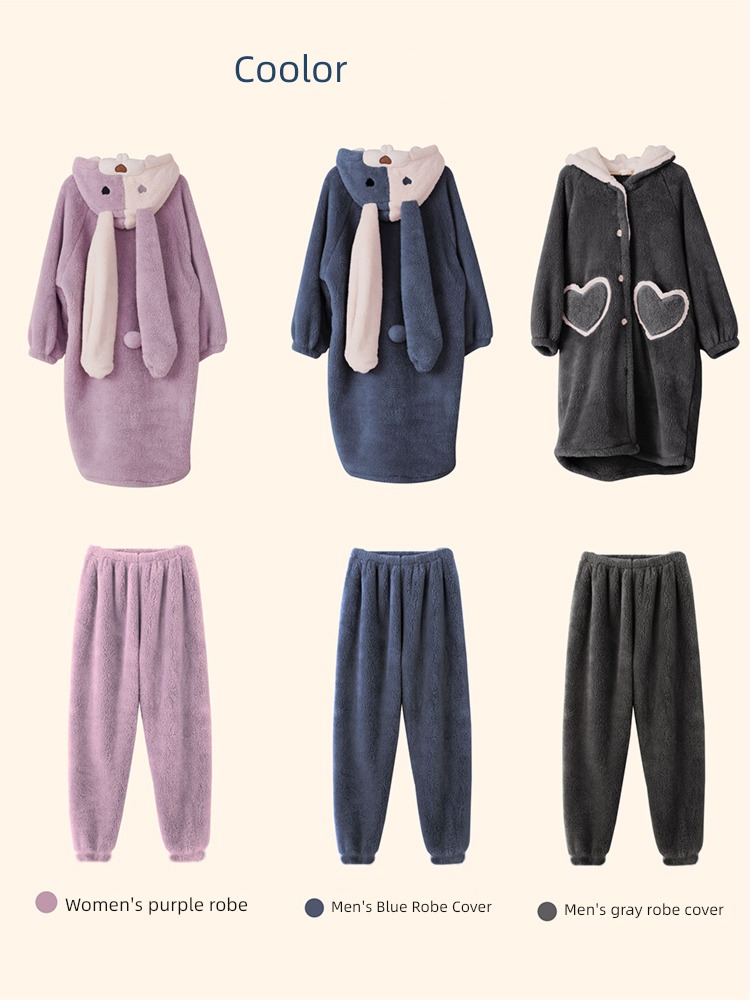 Autumn and winter Coral velvet rabbit female man lovers pajamas