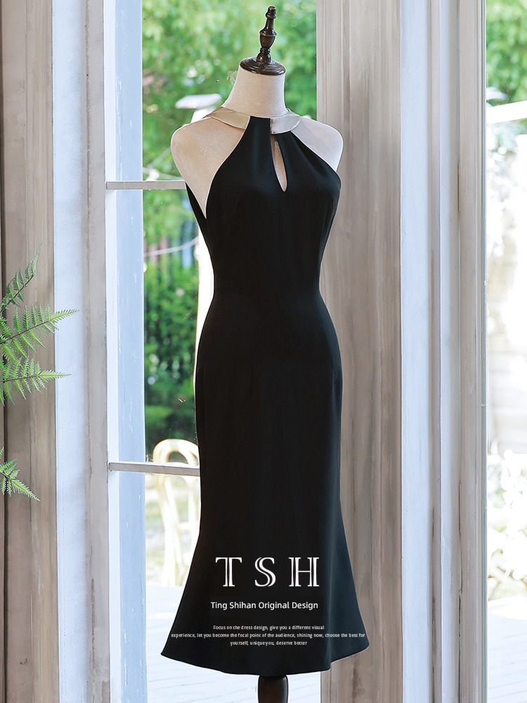 black Advanced sense host Fishtail skirt Small Evening dress