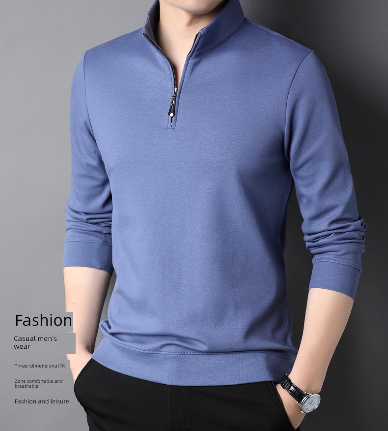 zipper Half height stand collar Autumn clothes man Long sleeve T-shirt