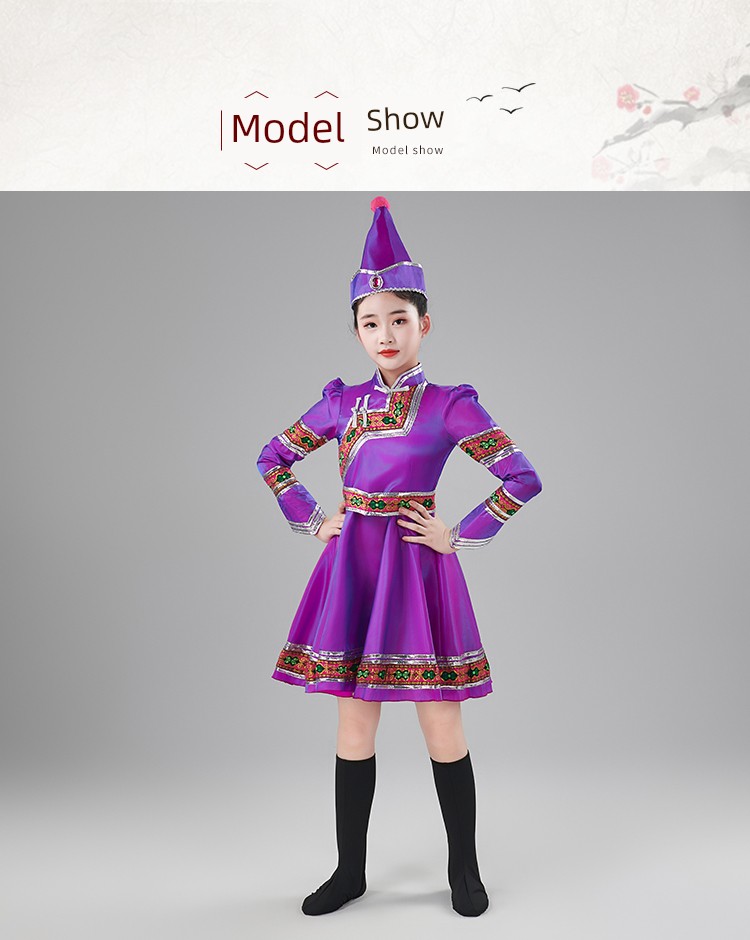 Mongolian Children's Performance Costumes for Girls, Mongolian Dance Costumes, Ethnic Costumes for Toddlers, Mongolian Robes for Performances, Summer — 7