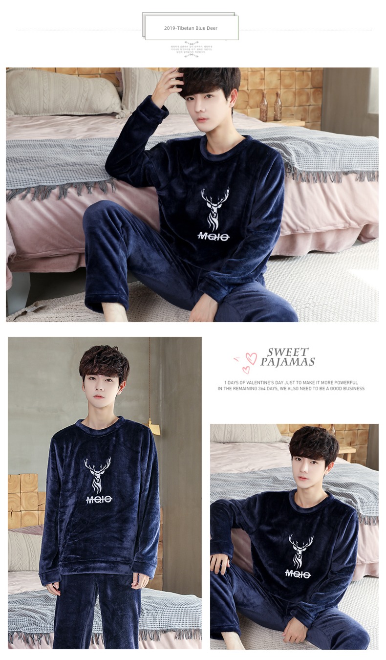 male thickening keep warm Flannel Condom Autumn and winter pajamas