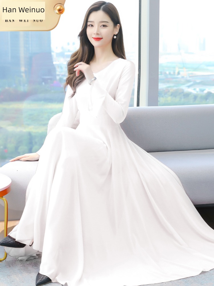 Solid color Spring and summer High waist Self-cultivation sandy beach Chiffon Dress
