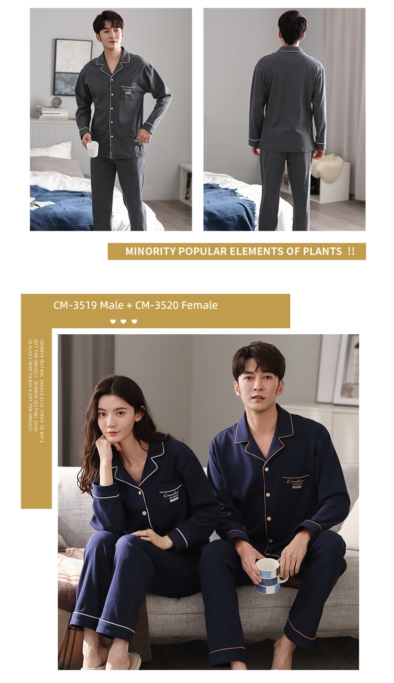 summer female Spring and Autumn Long sleeve man Cotton lovers pajamas