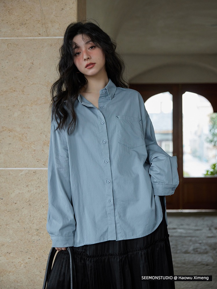 loose coat female Evening Meng Minority Versatile jacket Pink shirt