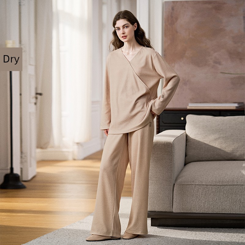 Manxi Autumn and Winter Camellia Waffle Nursing Clothes Yoga Sports Wearable Postpartum Outfit Maternity Homewear Set — 3