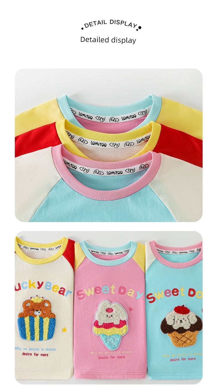 Lomi Rabbit Girls' Pure Cotton Short-Sleeve T-Shirt, Summer Thin Style, Sweet Dopamine Cute Color-Blocking New Top — 11