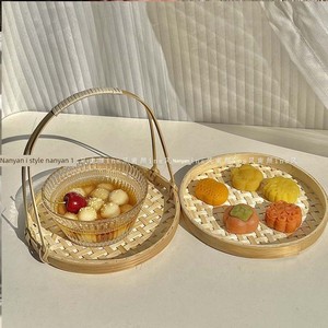 New Chinese-Style Teahouse Pastry and Dessert Tray, Bamboo Woven Snack Plate, Hand-Woven Snack Plate, Tea Snack Basket