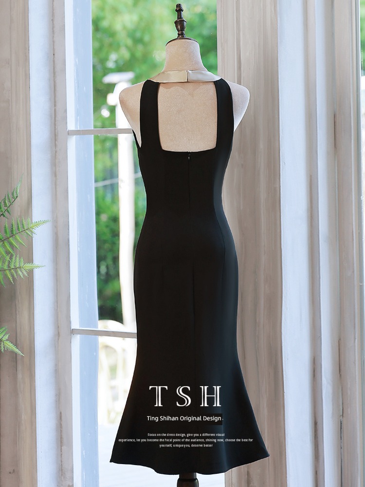 black Advanced sense host Fishtail skirt Small Evening dress