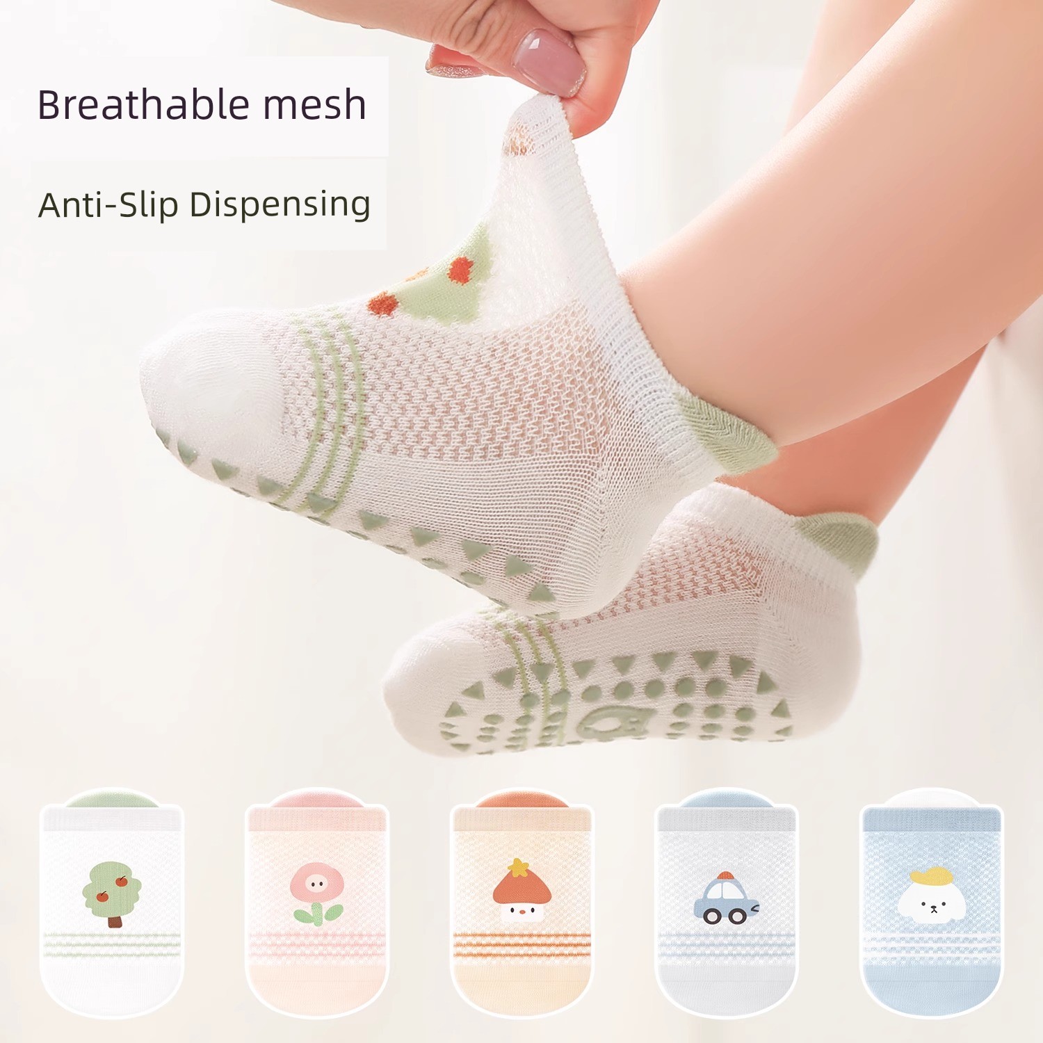 Baby Floor Socks, Summer Thin Non-Slip Cooling Socks for Infants, Indoor Walking Mesh Breathable Socks for Boys and Girls, Do Not Constrict the Legs