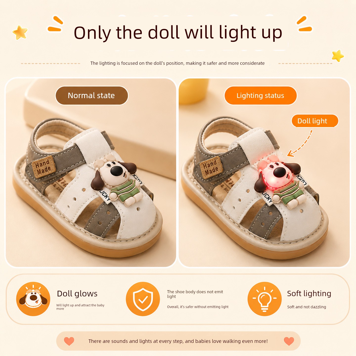 Summer Baby Squeaky Sandals 6-18 Months Unisex Toddler Shoes with Lights, Non-Slip, Closed-Toe, Soft Sole, Sound-Making Children's Shoes — 3