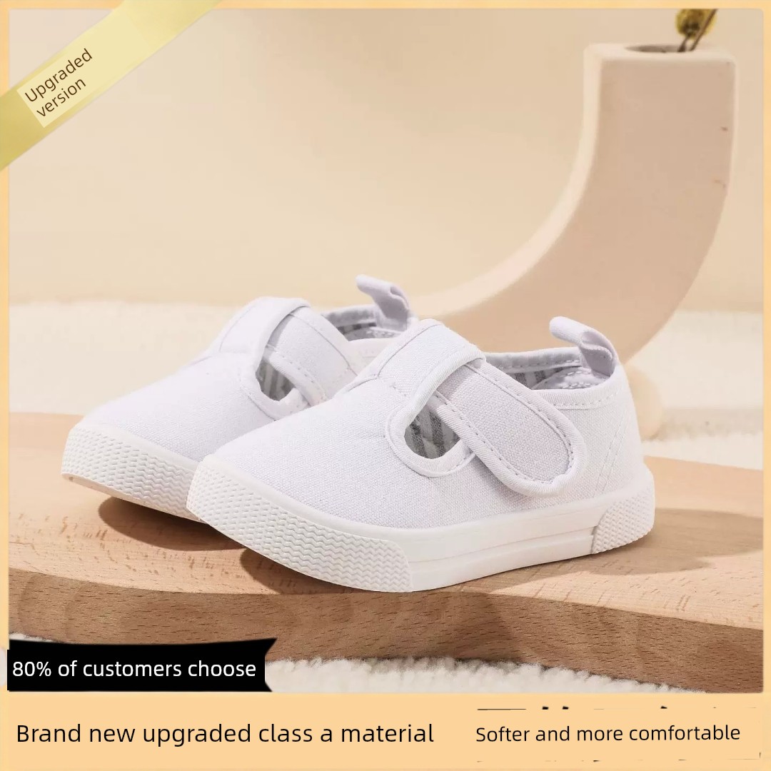 Kindergarten Indoor White Shoes for Boys, Lightweight, Breathable, Soft-Soled Indoor Shoes, White Canvas Shoes for Entering School, Cloth Shoes for School — 8