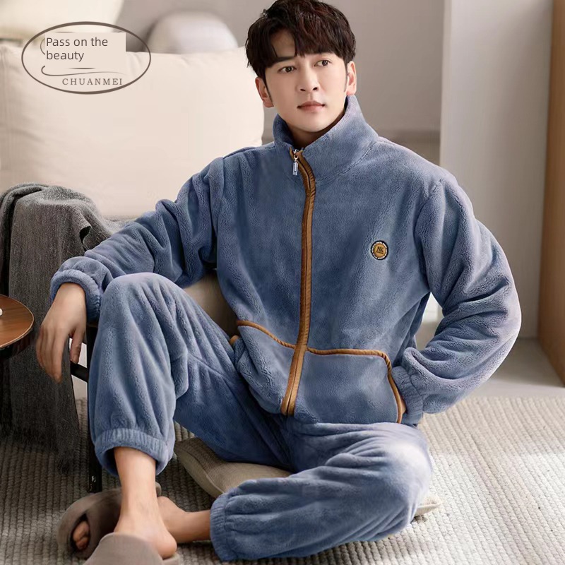 male Winter money zipper Flannel Plus Size pajamas