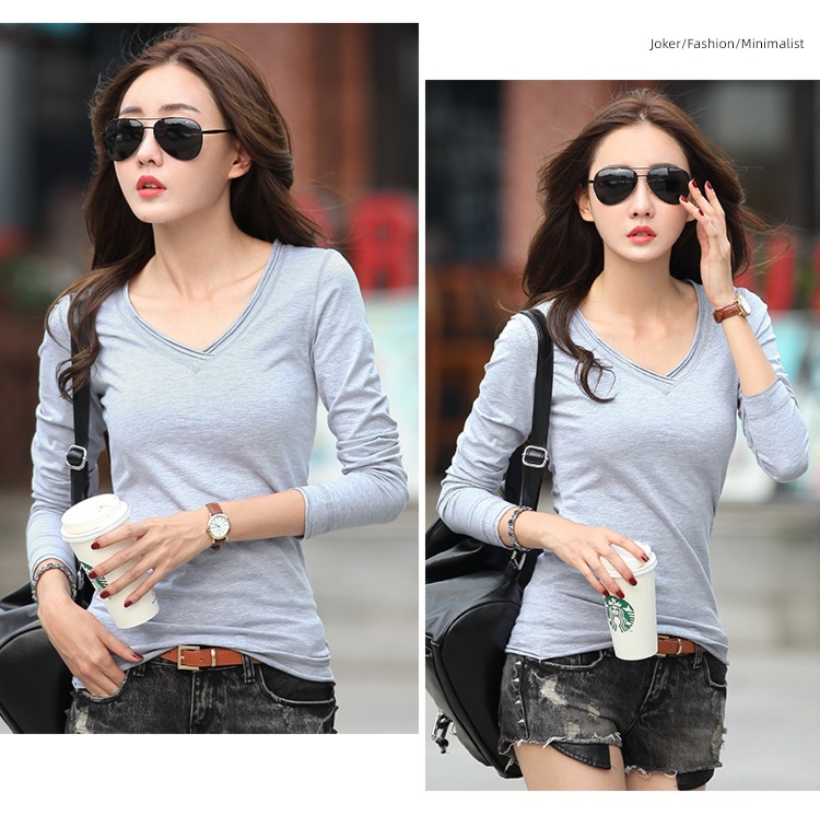 Autumn and winter Self-cultivation Pure black ma'am Long sleeve Undershirt