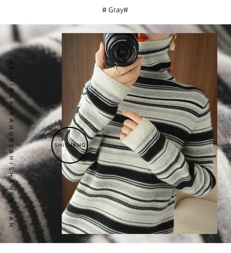 Cashmere Heap High collar female jacket stripe Sweater