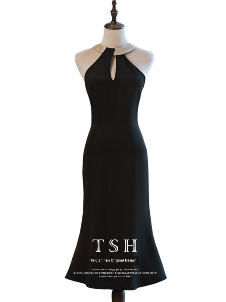 black Advanced sense host Fishtail skirt Small Evening dress