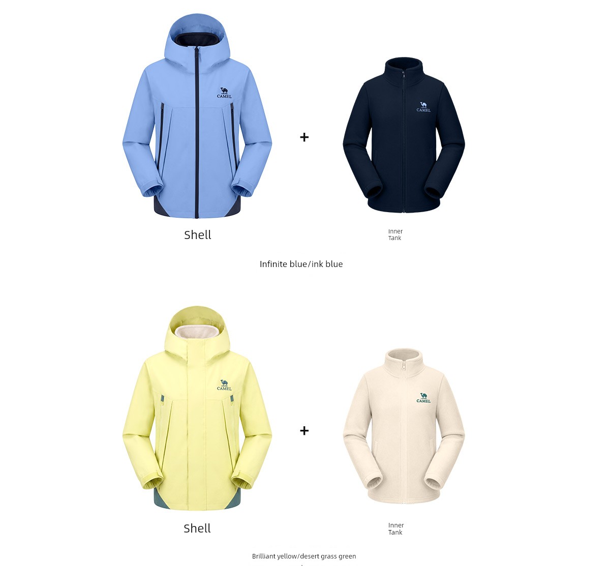 Camel Brand Children's 3-in-1 Windproof and Waterproof Mountaineering Jacket for Older Children, Parent-Child Matching Outfit, Girls' and Boys' 3-in-1 — 49
