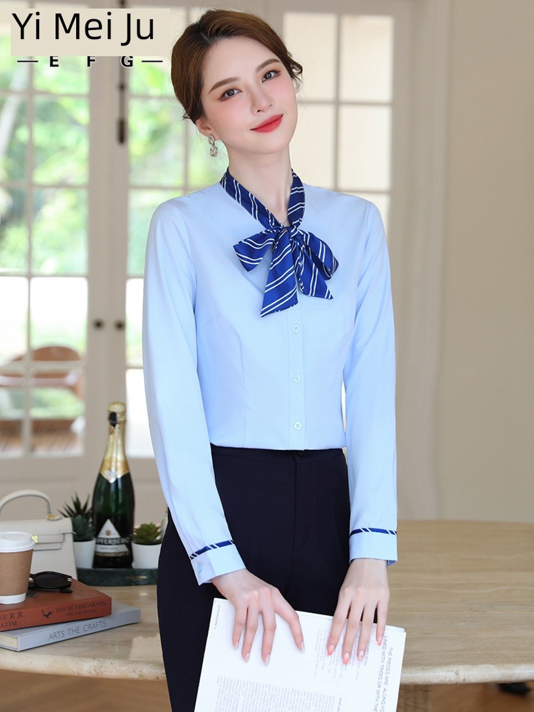 blue Autumn and winter commute formal wear temperament manager shirt