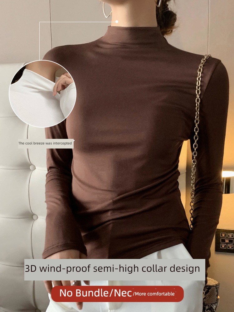 modal  Half high collar Undershirt female Autumn and winter Inner lap 2022 new pattern Autumn and winter Plush Self-cultivation Long sleeve T-shirt