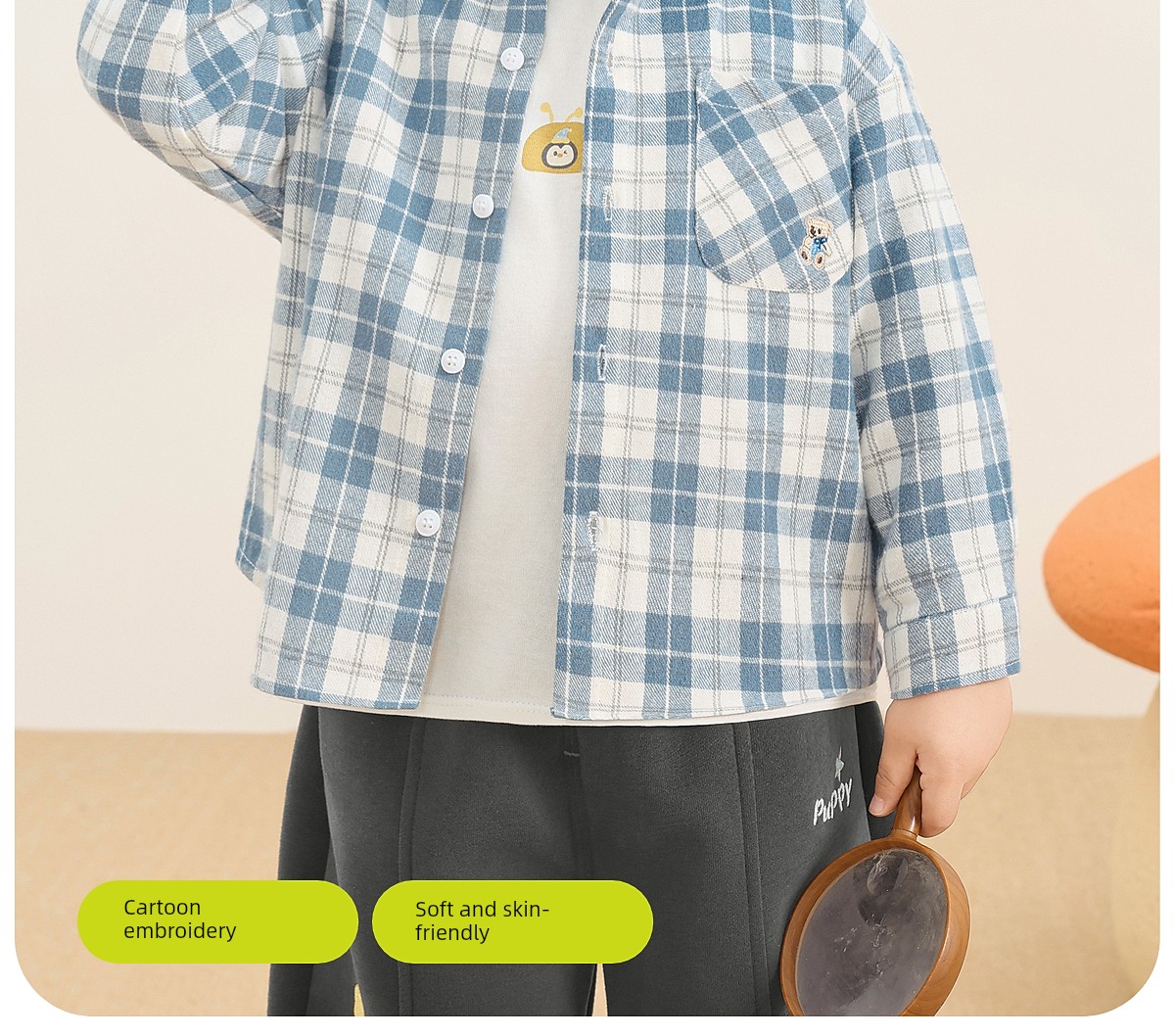 Kaka Panda Boys' Plaid Long-Sleeve Shirt Spring and Autumn Thin Jacket Children's Girls' Cotton Shirt Top — 4