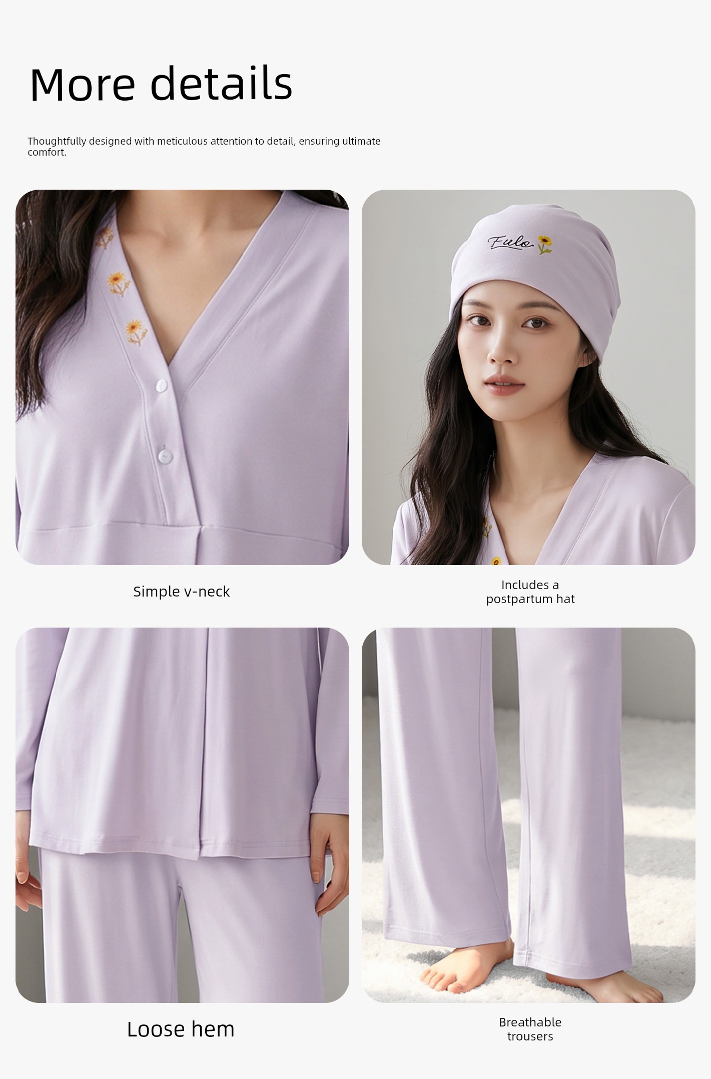 Hat with Chest Pad, Autumn and Winter Maternity Wear, Pure Cotton Nursing Pajamas, Spring and Autumn Postpartum Maternity Wear, Non-Tightening Home Wear — 13