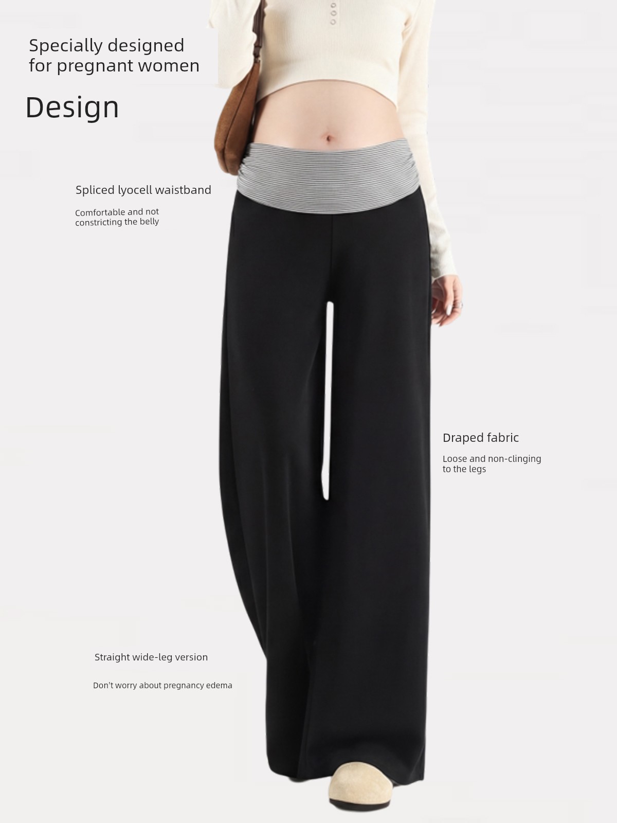 Jq Jingqi Maternity Pants for Autumn and Winter, New Style Lyocell Wide-Leg Pants, Non-Tightening Long Pants for Pregnant Women — 3