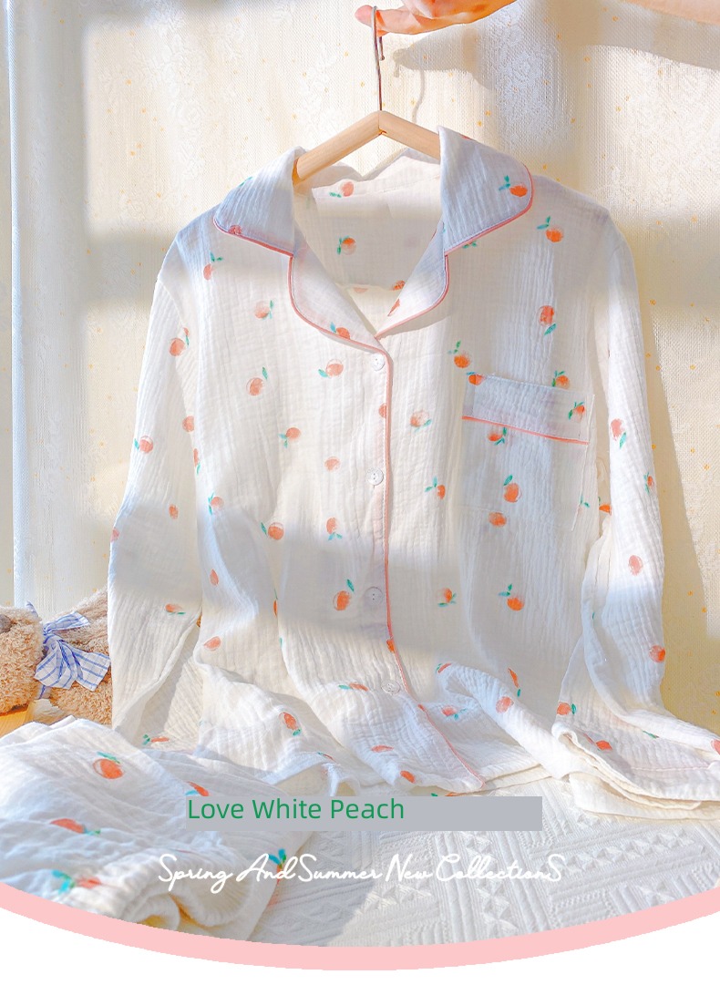 double-deck female Long sleeve trousers Cotton Cherry Simplicity pajamas