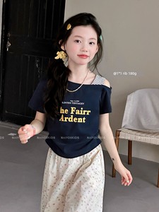【Off-Shoulder Style】Cream Kids' Clothing for Girls 2026 New Summer Short-Sleeve T-Shirt Trendy Children's Top