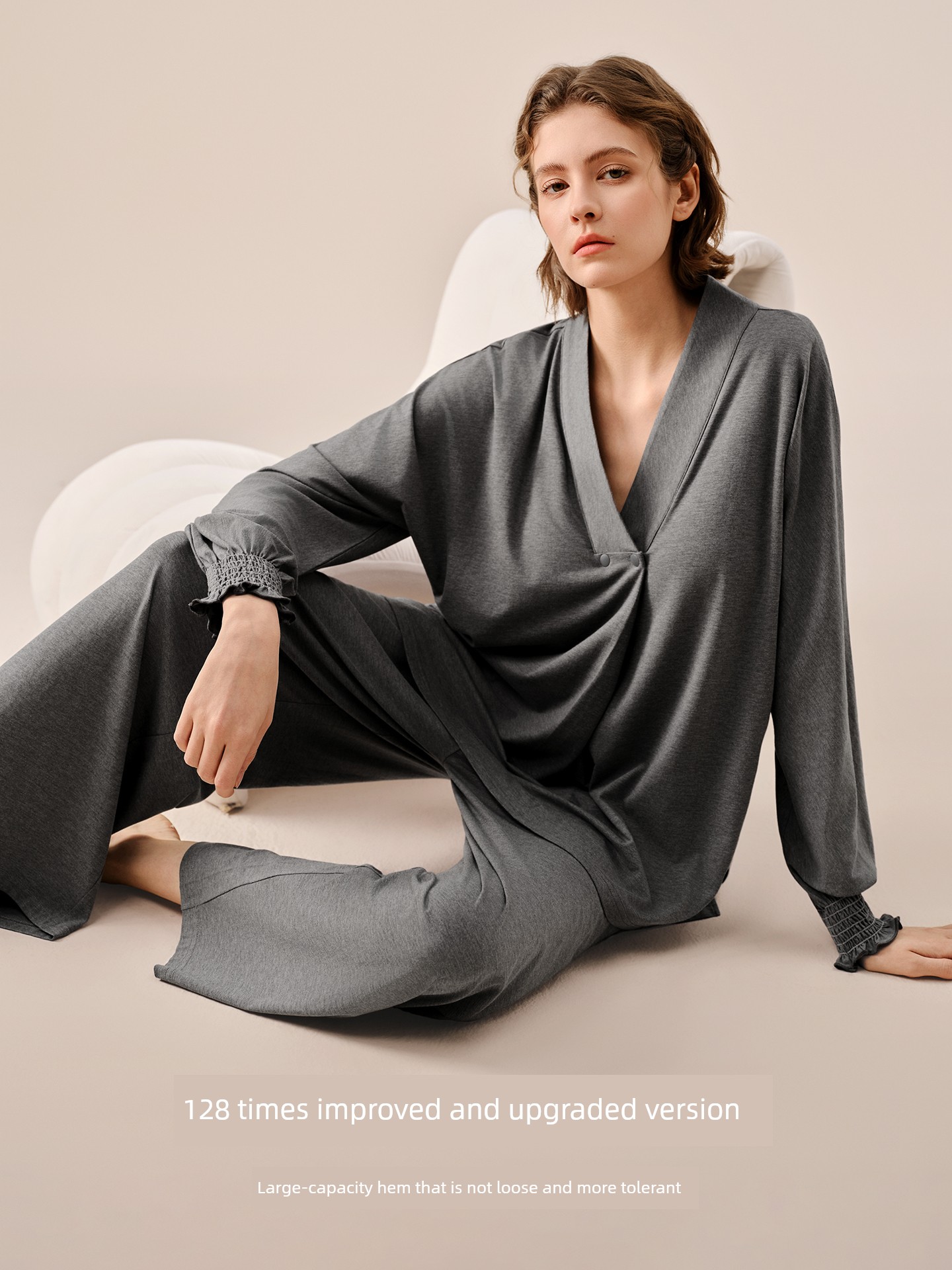 Sohiwoo Postpartum Clothing for Pregnant and Postpartum Women, Autumn Nursing Pajamas, Outerwear, Bamboo Cotton Sweat-Absorbent Home Wear Set — 4