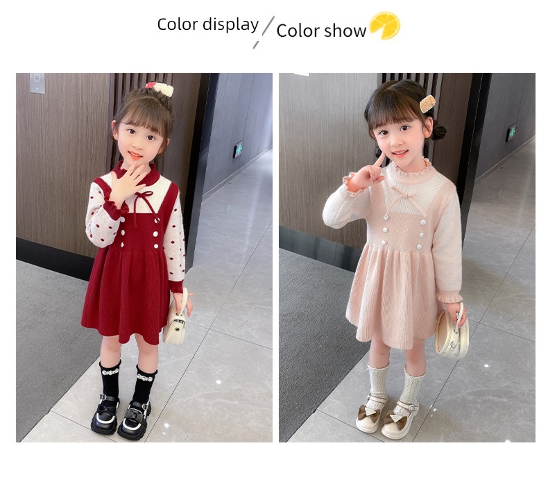 Foreign style baby thickening knitting children princess Wool dress