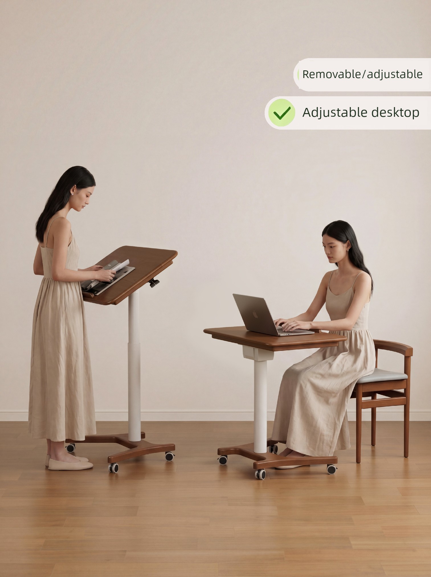 Solid Wood Adjustable Computer Desk, Movable Small Apartment Bedside Table, Home Study Desk, Foldable Small Desk