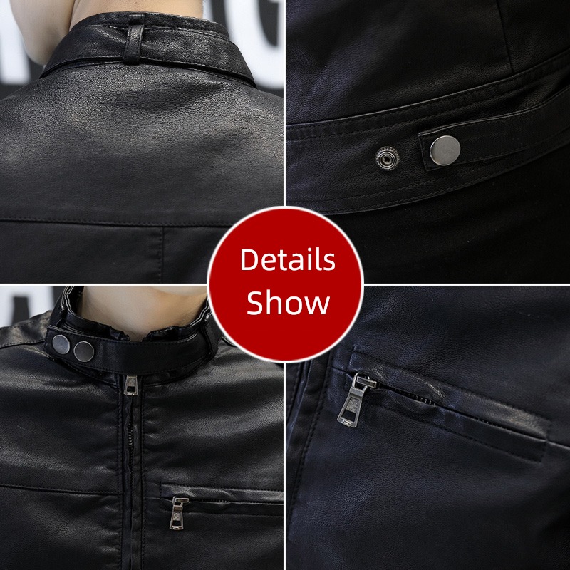 Internet celebrity autumn trend handsome stand collar Self-cultivation leather clothing