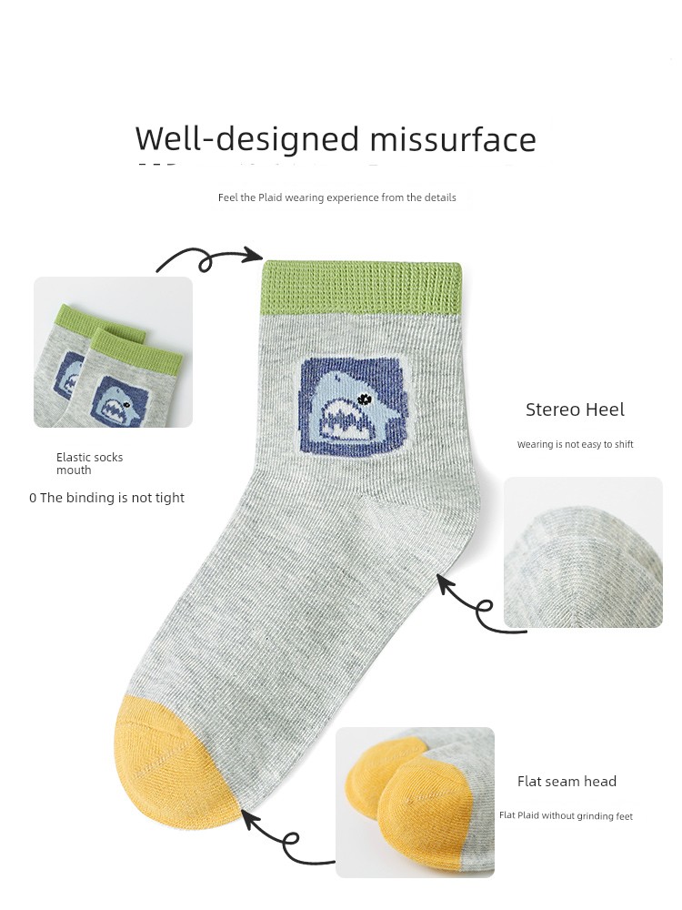 Finding Nemo~ Six-Fingered Mouse Children's Socks Boys' Spring/Summer Thin Mid-Calf Sports Socks for Older Kids and Students