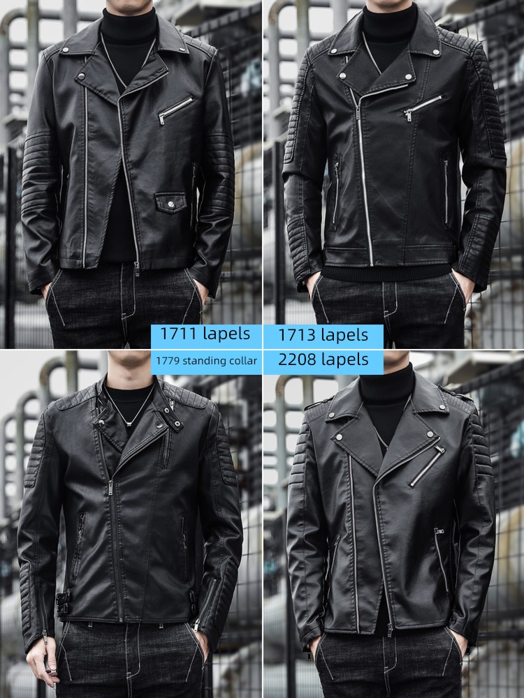 Korean version stand collar Oblique zipper Self-cultivation Cycling wear leather clothing