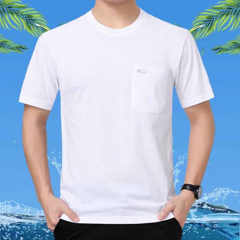 middle age Real pocket leisure time Big size Sweaters Short sleeve T-shirt