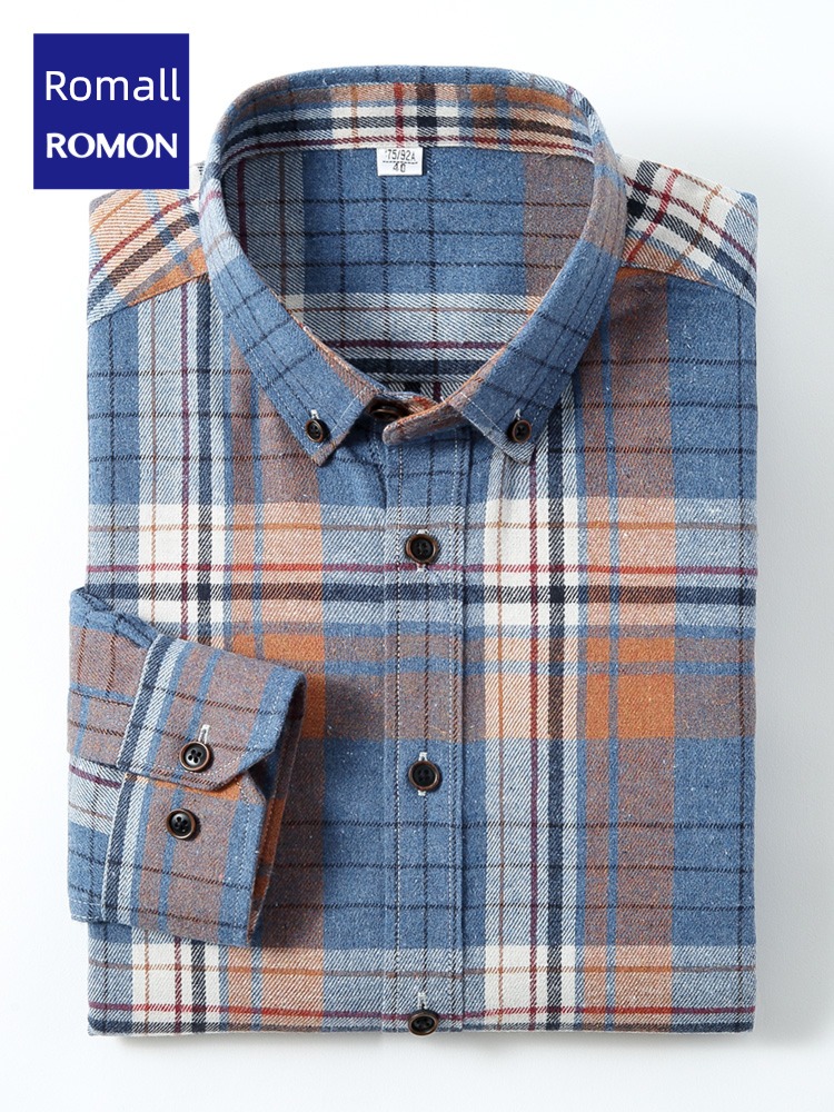 fashion Romon Long sleeve Sanding leisure time Lapel shirt