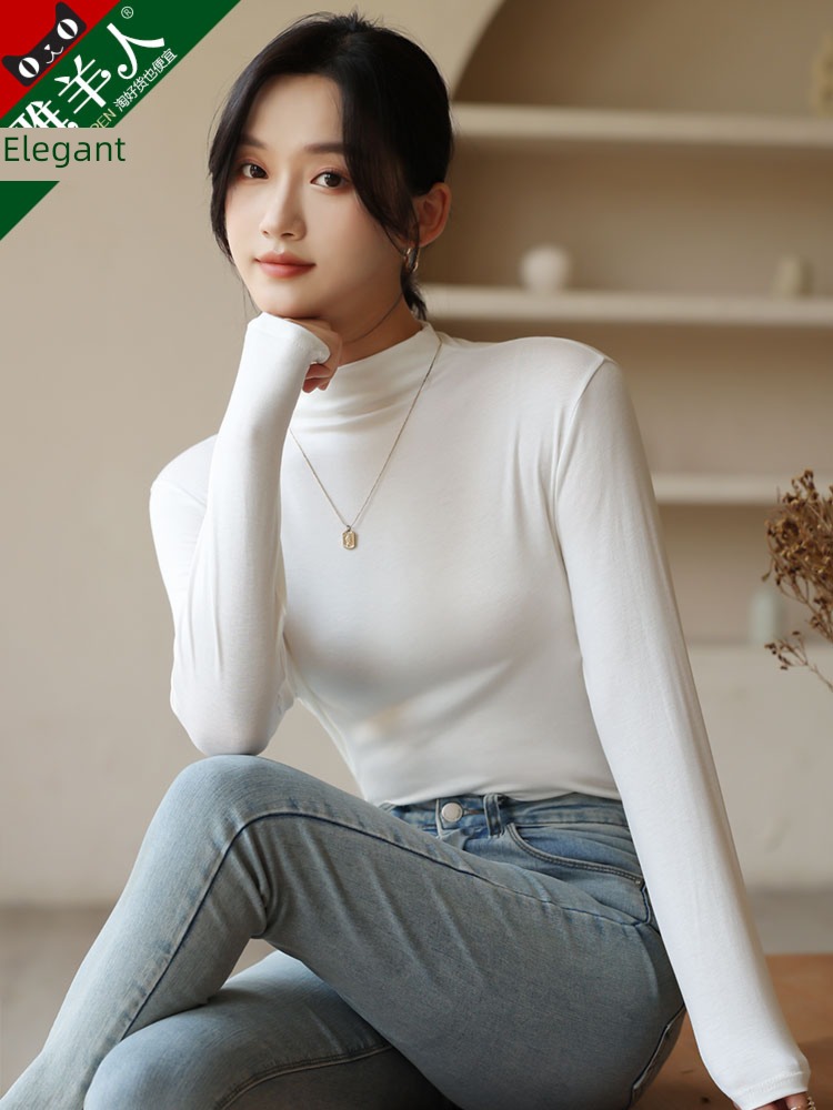 Autumn and winter Black and white modal  Long sleeve T-shirt Undershirt