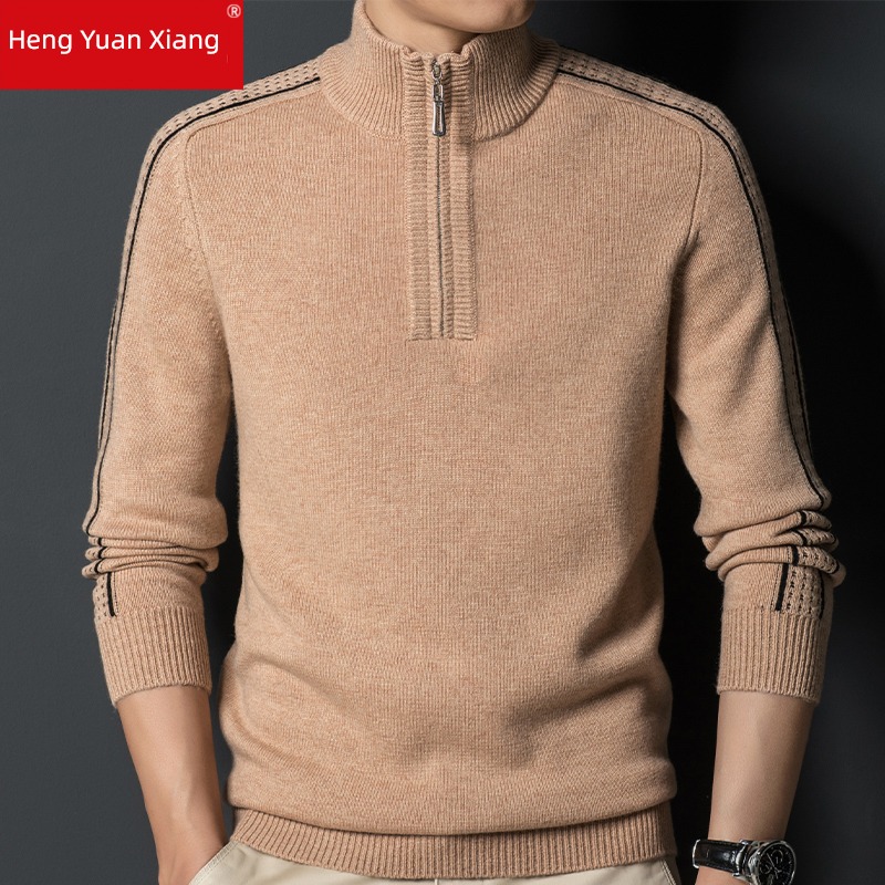hyz  zipper Half high collar middle age dad cardigan