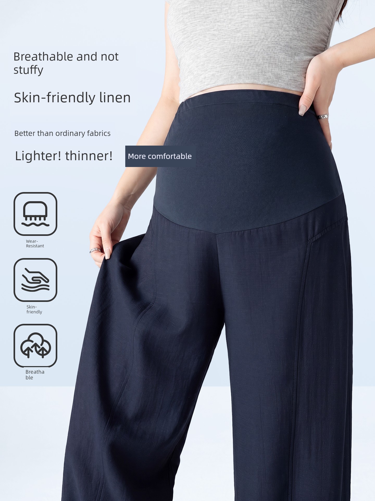 Jq Jingqi Maternity Pants for Spring and Summer, New Style Linen Thin Wide-Leg Pants That Don'T Tighten Around the Belly during Pregnancy — 4