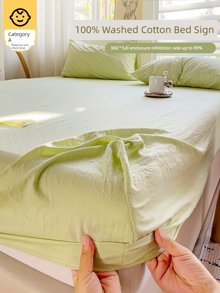 Washed Cotton Fitted Sheet Single Piece 2025 New Model Non-Cotton Pure Cotton Full-Coverage Bed Cover Mattress Protector for Simmons Mattress