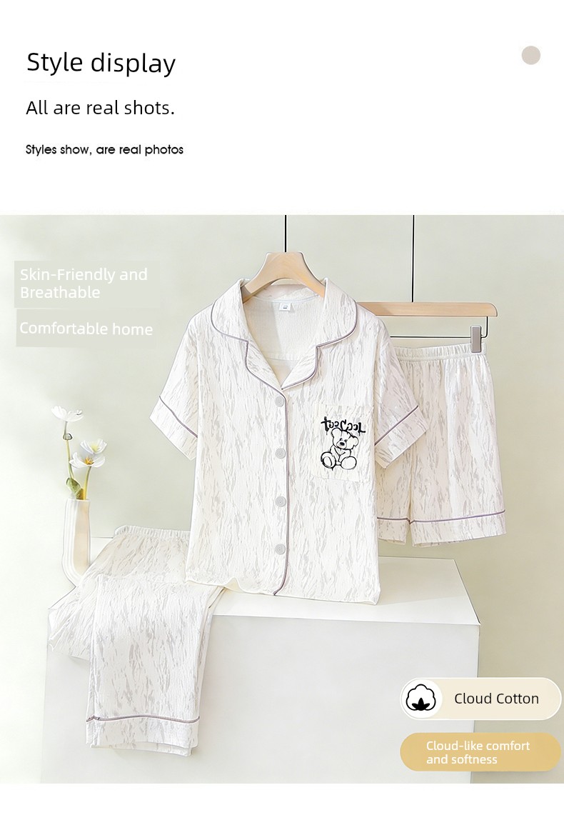 Children's Pajamas for Boys 2026 New Style Cloud Cotton Short-Sleeved Medium and Large Kidsren's Summer Thin Three-Piece Set for Boys That Can Be Worn — 4